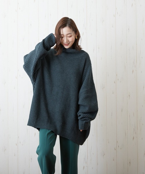 VIBGYOR(ヴィブジョー)の「【豊富なカラー展開】5GG畦編みハイネックニット(BL)(ニット/セーター・メンズ・ブラック/ベージュ/グリーン・FREE)」の11枚目の写真