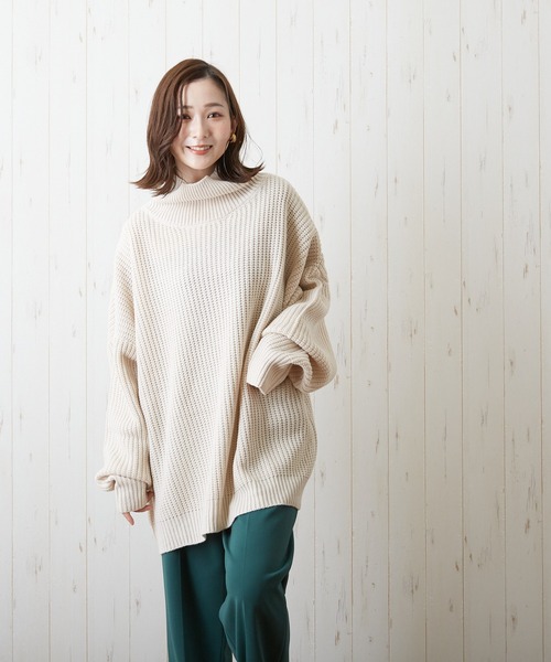 VIBGYOR(ヴィブジョー)の「【豊富なカラー展開】5GG畦編みハイネックニット(BL)(ニット/セーター・メンズ・ブラック/ベージュ/グリーン・FREE)」の8枚目の写真