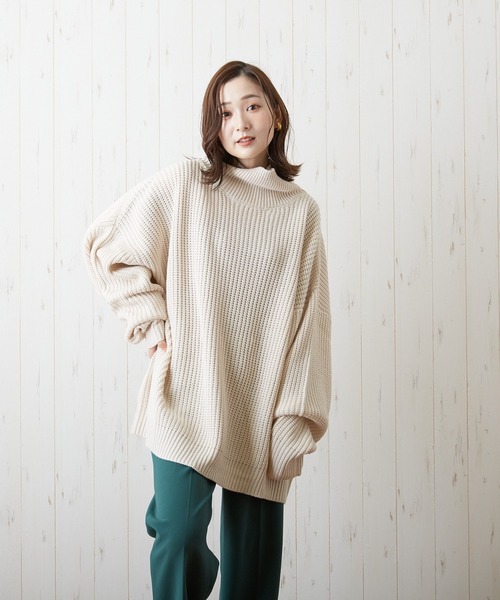 VIBGYOR(ヴィブジョー)の「【豊富なカラー展開】5GG畦編みハイネックニット(BL)(ニット/セーター・メンズ・ブラック/ベージュ/グリーン・FREE)」の4枚目の写真