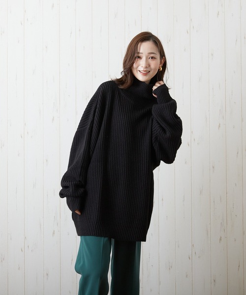 VIBGYOR(ヴィブジョー)の「【豊富なカラー展開】5GG畦編みハイネックニット(BL)(ニット/セーター・メンズ・ブラック/ベージュ/グリーン・FREE)」の6枚目の写真