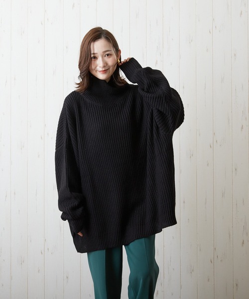 VIBGYOR(ヴィブジョー)の「【豊富なカラー展開】5GG畦編みハイネックニット(BL)(ニット/セーター・メンズ・ブラック/ベージュ/グリーン・FREE)」の13枚目の写真