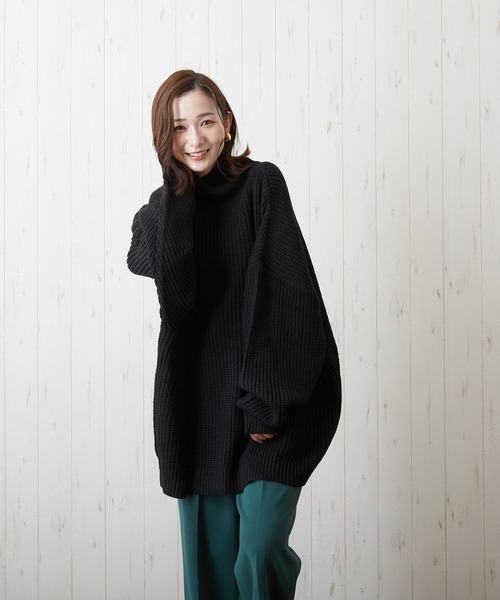 VIBGYOR(ヴィブジョー)の「【豊富なカラー展開】5GG畦編みハイネックニット(BL)(ニット/セーター・メンズ・ブラック/ベージュ/グリーン・FREE)」の7枚目の写真