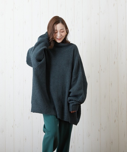 VIBGYOR(ヴィブジョー)の「【豊富なカラー展開】5GG畦編みハイネックニット(BL)(ニット/セーター・メンズ・ブラック/ベージュ/グリーン・FREE)」の10枚目の写真