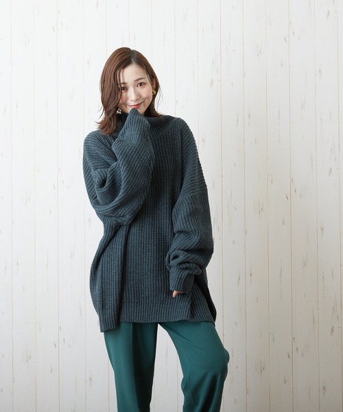 VIBGYOR(ヴィブジョー)の「【豊富なカラー展開】5GG畦編みハイネックニット(BL)(ニット/セーター・メンズ・ブラック/ベージュ/グリーン・FREE)」の12枚目の写真