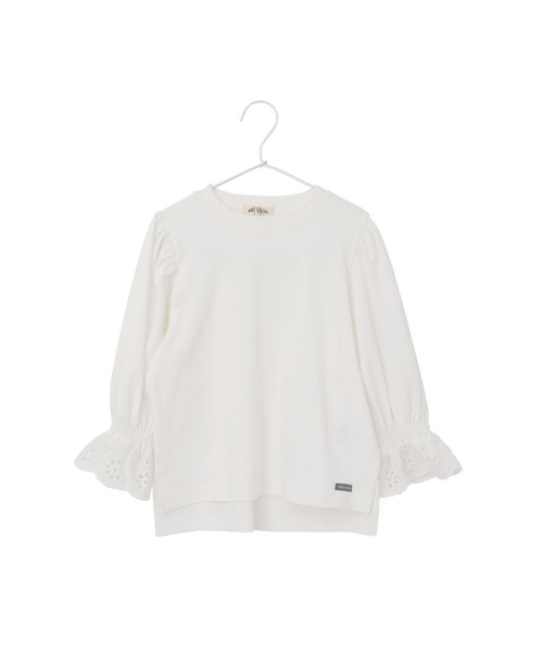 MAKE YOUR DAY(メイクユアデイ)の「袖レース無地長袖Tシャツ■80~140cm(Tシャツ/カットソー・キッズ・オフホワイト/チャコールグレー/ベージュ・90/80/110/100/130/140/120)」の2枚目の写真