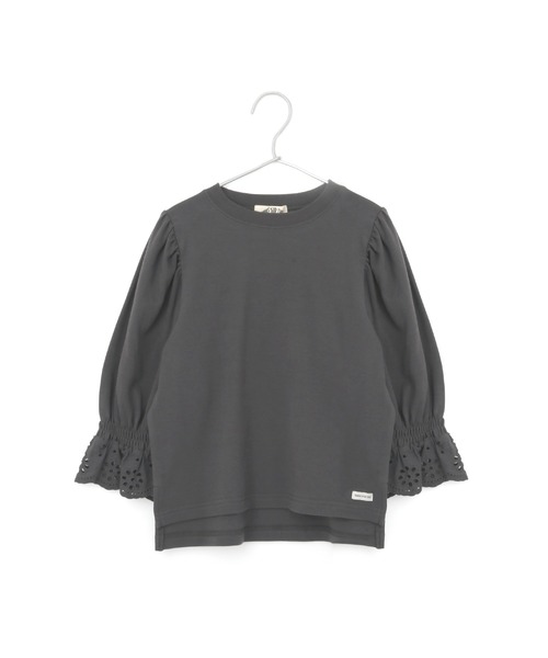 MAKE YOUR DAY(メイクユアデイ)の「袖レース無地長袖Tシャツ■80~140cm(Tシャツ/カットソー・キッズ・オフホワイト/チャコールグレー/ベージュ・90/80/110/100/130/140/120)」の1枚目の写真