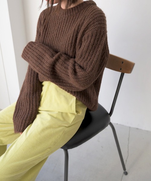 CANAL JEAN(キャナルジーン)の「via j(ヴィアジェイ) アルパカ混あぜクルーネックニット(ニット/セーター・レディース・ホワイト/ブラウン/ピンク・ONE SIZE)」の3枚目の写真