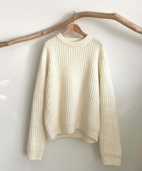 CANAL JEAN(キャナルジーン)の「via j(ヴィアジェイ) アルパカ混あぜクルーネックニット(ニット/セーター・レディース・ホワイト/ブラウン/ピンク・ONE SIZE)」の7枚目の写真