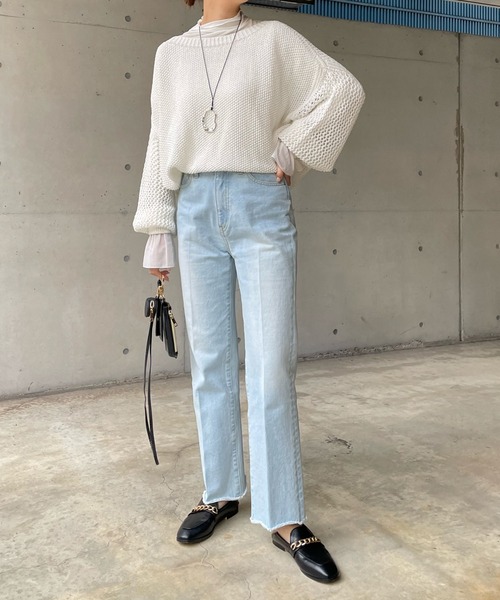 DouDou（ドゥドゥ）の「袖異素材フリルプルオーバー（Tシャツ/カットソー・レディース・オフホワイト/ライトグレー/ブラック・FREE）」の18枚目の写真