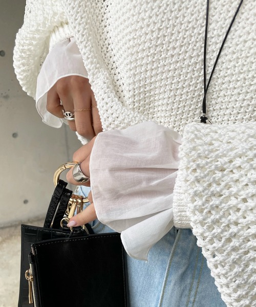 DouDou（ドゥドゥ）の「袖異素材フリルプルオーバー（Tシャツ/カットソー・レディース・オフホワイト/ライトグレー/ブラック・FREE）」の21枚目の写真