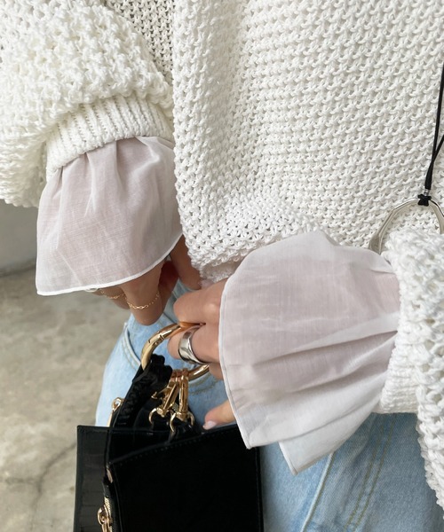 DouDou（ドゥドゥ）の「袖異素材フリルプルオーバー（Tシャツ/カットソー・レディース・オフホワイト/ライトグレー/ブラック・FREE）」の22枚目の写真