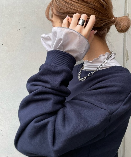 DouDou（ドゥドゥ）の「袖異素材フリルプルオーバー（Tシャツ/カットソー・レディース・オフホワイト/ライトグレー/ブラック・FREE）」の16枚目の写真