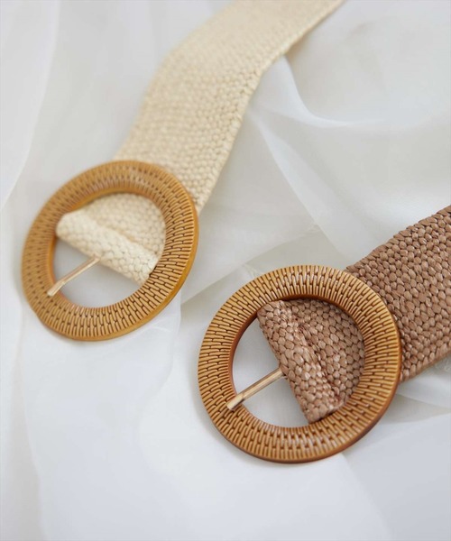 SWINGLE(スウィングル)の「サークルバックルメッシュベルト(ベルト・レディース・カーキ/ベージュ・MEDIUM)」の3枚目の写真