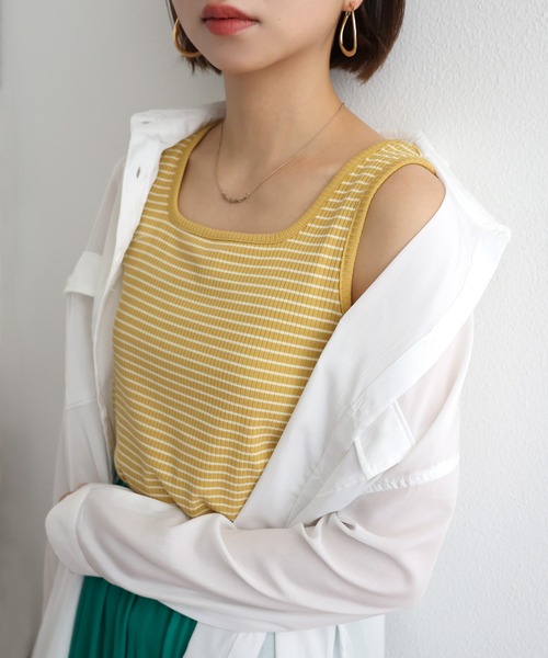 andme(アンドミー)の「テレコリブボーダー無地タンクトップ(タンクトップ・レディース・ホワイト×ブラック/ブラック/オフホワイト/ピンクベージュ/イエロー系その他/グリーン系その他/パープル系その他・M)」の6枚目の写真