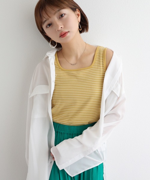 andme(アンドミー)の「テレコリブボーダー無地タンクトップ(タンクトップ・レディース・ホワイト×ブラック/ブラック/オフホワイト/ピンクベージュ/イエロー系その他/グリーン系その他/パープル系その他・M)」の22枚目の写真