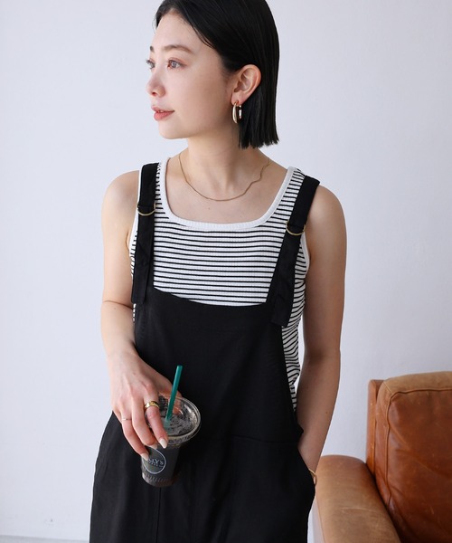 andme(アンドミー)の「テレコリブボーダー無地タンクトップ(タンクトップ・レディース・ホワイト×ブラック/ブラック/オフホワイト/ピンクベージュ/イエロー系その他/グリーン系その他/パープル系その他・M)」の11枚目の写真