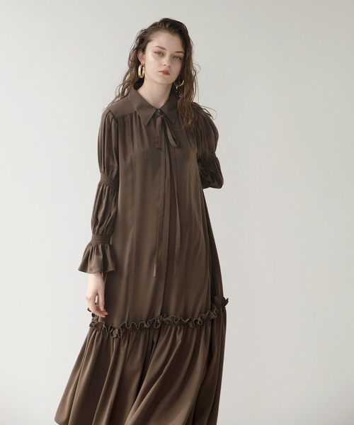 MIELI INVARIANT（ミエリインヴァリアント）の「Candy Sleeve Shirt Dress（ワンピース・レディース・ブラウン/ブラック・FREE）」の2枚目の写真