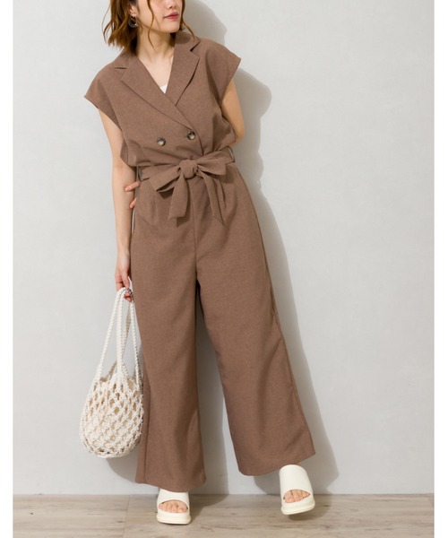 SpRay（スプレイ）の「リネンライクオールインワン（つなぎ/オールインワン・レディース・ブラック/アイボリー/モカ・FREE）」の3枚目の写真