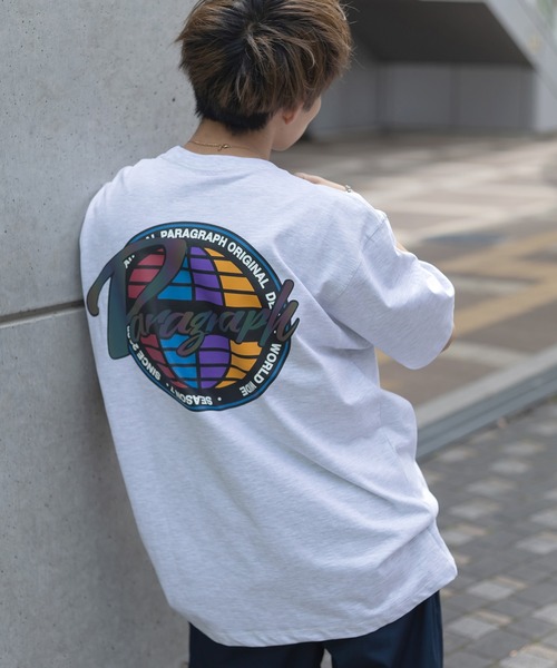 Paragraph（パラグラフ）の「【PARAGRAPH／パラグラフ】カラーアースグラデーションロゴTシャツ/バックプリント/ビッグシルエット（Tシャツ/カットソー・メンズ・パープル/グリーン/アッシュグレー/オレンジ/チャコールグレー/イエロー・FREE）」の2枚目の写真