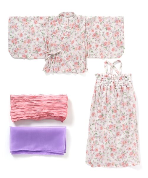 Ampersand（アンパサンド）の「フラワー柄浴衣（浴衣・キッズ・ネイビー/オフホワイト・80/90/100/110/140/120/130）」の2枚目の写真