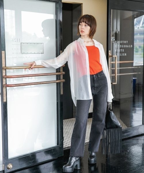 JEANASIS(ジーナシス)の「シャンブレーシアーシャツLS/352707(シャツ/ブラウス・レディース・ブラック/ブラウン/オフホワイト/ピンクベージュ・FREE)」の5枚目の写真