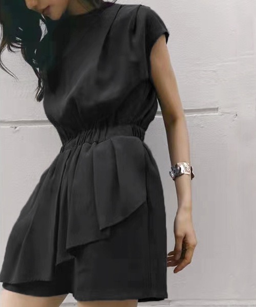 Futier land（フューティアランド）の「ウエストフリルショートオールインワン（つなぎ/オールインワン・レディース・ブラック/ベージュ/グレー・FREE）」の7枚目の写真