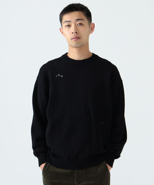BEAMS（ビームス）の「BEAMS / 7ゲージ ダメージ ルーズ クルーネック ニット（ニット/セーター・メンズ・ブラック/マスタード・S/M/L/XL）」の15枚目の写真