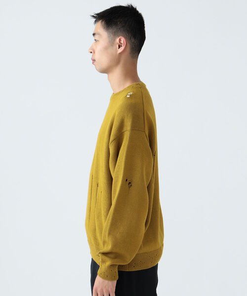 BEAMS（ビームス）の「BEAMS / 7ゲージ ダメージ ルーズ クルーネック ニット（ニット/セーター・メンズ・ブラック/マスタード・S/M/L/XL）」の20枚目の写真