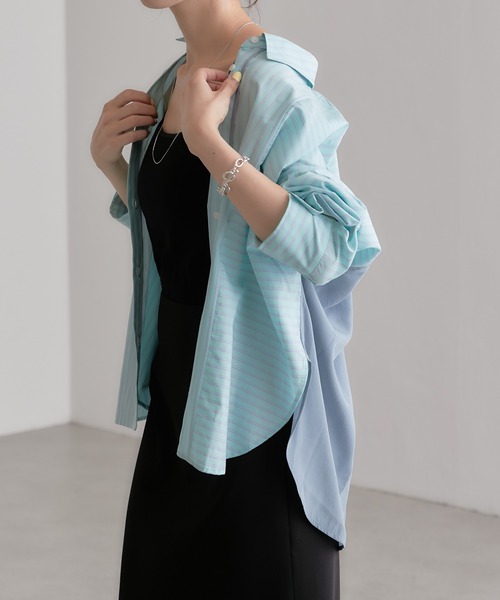 COLLAGE GALLARDAGALANTE（コラージュガリャルダガランテ）の「【OT】歩く度に揺れるバックシャン/バックサテンシャツ（シャツ/ブラウス・レディース・ミント/ブルー/ホワイト・FREE）」の15枚目の写真