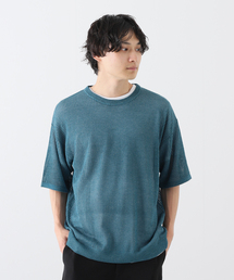 透かし編みリネン混ニットTシャツ