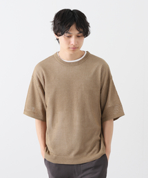 透かし編みリネン混ニットTシャツ