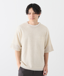 透かし編みリネン混ニットTシャツ