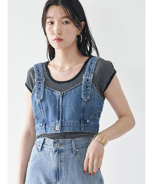 earth music&ecology(アースミュージックアンドエコロジー)の「ショルダーベルト付きデニムビスチェ(タンクトップ・レディース・インディゴブルー・FREE)」の15枚目の写真