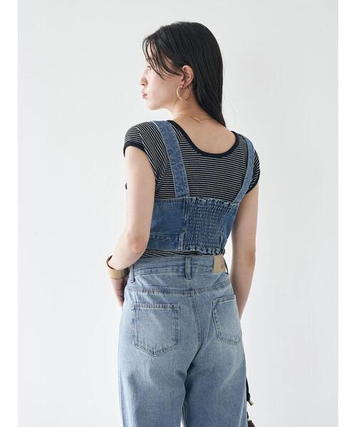 earth music&ecology(アースミュージックアンドエコロジー)の「ショルダーベルト付きデニムビスチェ(タンクトップ・レディース・インディゴブルー・FREE)」の17枚目の写真