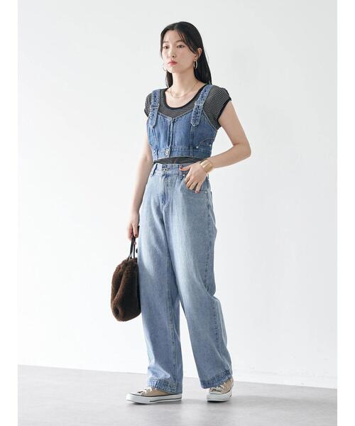 earth music&ecology(アースミュージックアンドエコロジー)の「ショルダーベルト付きデニムビスチェ(タンクトップ・レディース・インディゴブルー・FREE)」の18枚目の写真