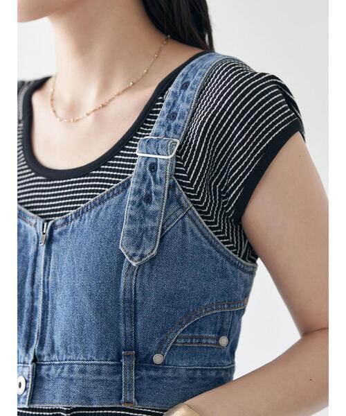earth music&ecology(アースミュージックアンドエコロジー)の「ショルダーベルト付きデニムビスチェ(タンクトップ・レディース・インディゴブルー・FREE)」の22枚目の写真
