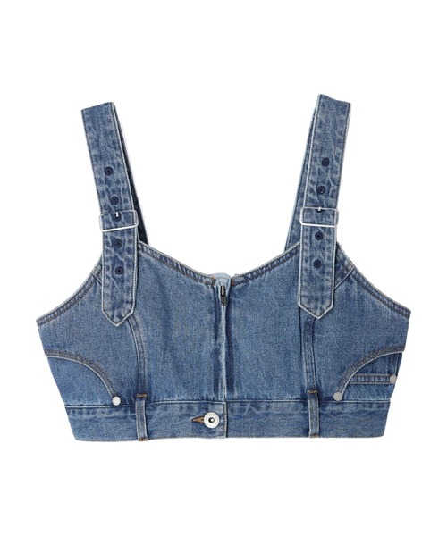 earth music&ecology(アースミュージックアンドエコロジー)の「ショルダーベルト付きデニムビスチェ(タンクトップ・レディース・インディゴブルー・FREE)」の2枚目の写真