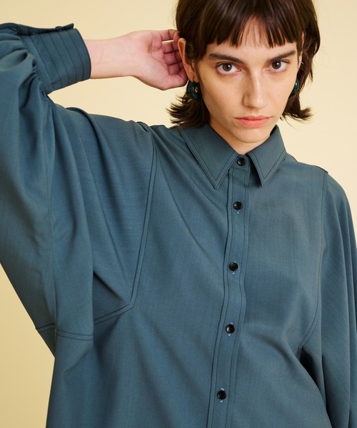 LANVIN en Bleu(ランバンオンブルー)の「ウォッシャブルボリュームスリーブシャツブラウス(シャツ/ブラウス・レディース・グリーン/オフホワイト・38)」の9枚目の写真