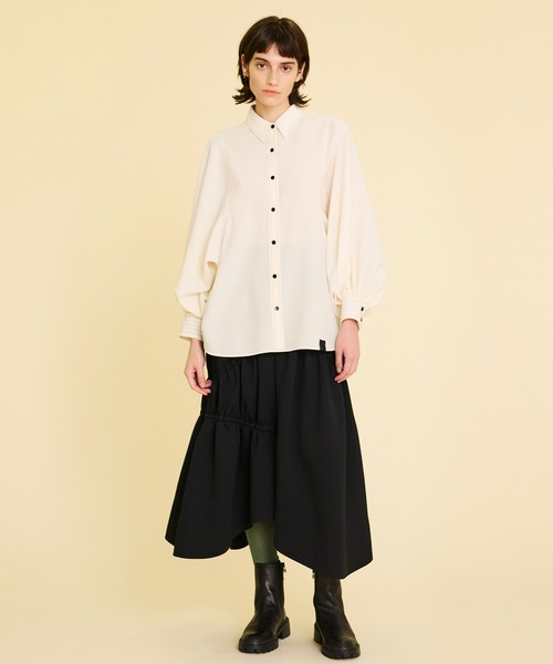 LANVIN en Bleu(ランバンオンブルー)の「ウォッシャブルボリュームスリーブシャツブラウス(シャツ/ブラウス・レディース・グリーン/オフホワイト・38)」の8枚目の写真