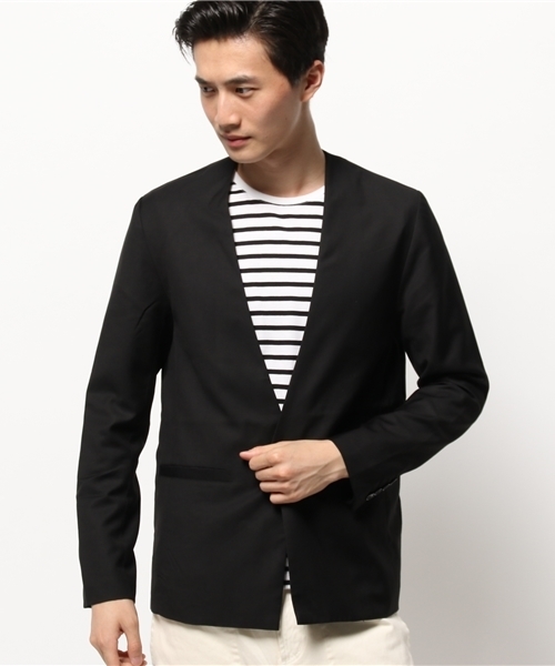 WEGO（ウィゴー）の「WEGO/ノーカラーテーラードジャケット（テーラードジャケット・メンズ・ブラック/グレー・LARGE/MEDIUM）」の2枚目の写真