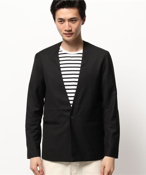 WEGO（ウィゴー）の「WEGO/ノーカラーテーラードジャケット（テーラードジャケット・メンズ・ブラック/グレー・LARGE/MEDIUM）」の3枚目の写真