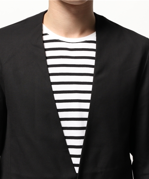 WEGO（ウィゴー）の「WEGO/ノーカラーテーラードジャケット（テーラードジャケット・メンズ・ブラック/グレー・LARGE/MEDIUM）」の7枚目の写真