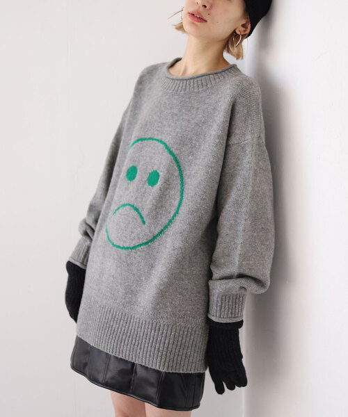 SLOBE citron.(スローブシトロン)の「SLOBE citron.キャラクタージャガードBIGニット(ニット/セーター・レディース・アイボリー/グレー・FREE)」の3枚目の写真