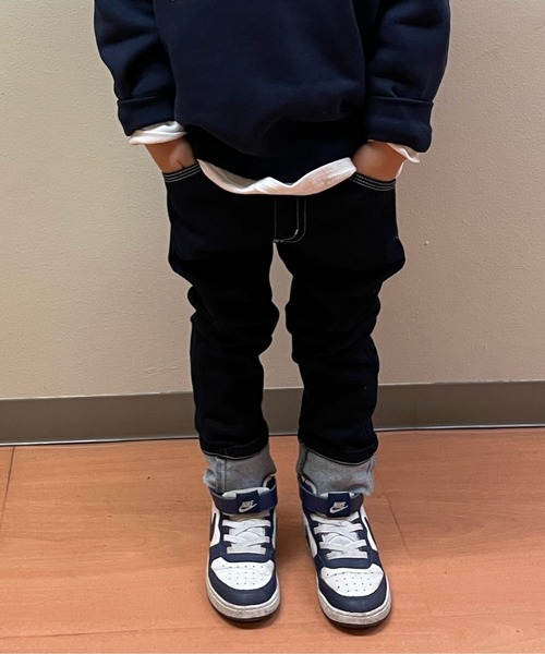 MAKE YOUR DAY（メイクユアデイ）の「裏起毛スリムストレートデニムパンツ■80～140cm（デニムパンツ・キッズ・ブルー/ネイビー・80/90/100/110/120/130/140）」の14枚目の写真