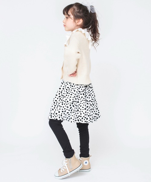BRANSHES（ブランシェス）の「【あったか】ダルメシアン柄 / チェック柄 / 花柄裏起毛スカッツ（スカート・キッズ・ブラック/キャメル/オフホワイト・130/110/90/100/120）」の5枚目の写真