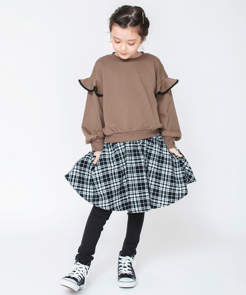 BRANSHES（ブランシェス）の「【あったか】ダルメシアン柄 / チェック柄 / 花柄裏起毛スカッツ（スカート・キッズ・ブラック/キャメル/オフホワイト・130/110/90/100/120）」の9枚目の写真