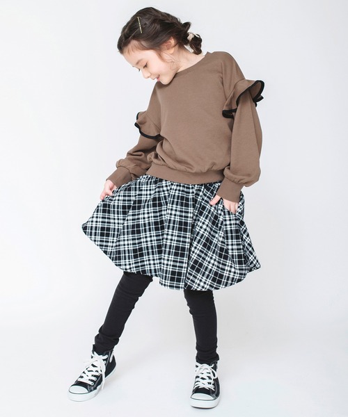 BRANSHES（ブランシェス）の「【あったか】ダルメシアン柄 / チェック柄 / 花柄裏起毛スカッツ（スカート・キッズ・ブラック/キャメル/オフホワイト・130/110/90/100/120）」の10枚目の写真