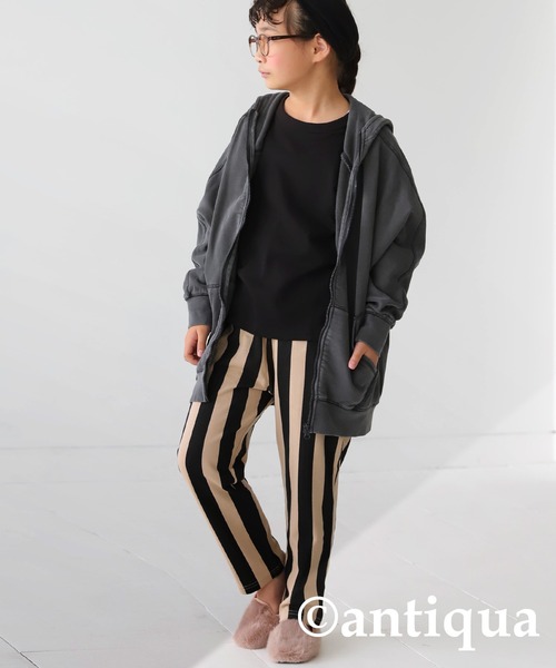 antiqua（アンティカ）の「綿100%ストライプ柄ルームウェア（ルームウェア/パジャマ・キッズ・ブラック/カーキ/オレンジ・130/120/140/160/110/150）」の7枚目の写真