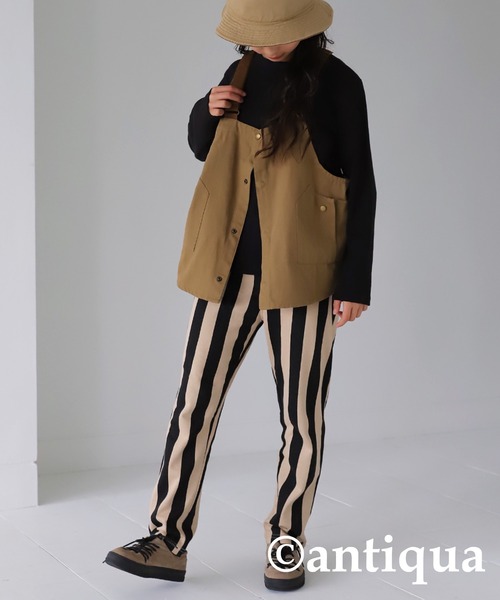 antiqua（アンティカ）の「綿100%ストライプ柄ルームウェア（ルームウェア/パジャマ・キッズ・ブラック/カーキ/オレンジ・130/120/140/160/110/150）」の5枚目の写真