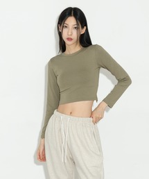 バックツーラインTシャツバックオープンモダールサミクロップドTシャツ